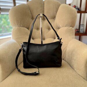 Auth. PATRICIA NASH Iconic Black Distressed Leather Hiobo Crossbody Bag